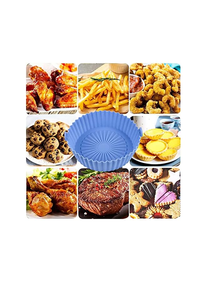 Air Fryer Silicone Pot with 2 Pcs Silicone Brushes, 2 Pcs Reusable Non-Stick Round Air Fryer Basket, Fryer Liner Insulating Pad Accessories for Oven Air Fryer(Blue, Yellow, 6.5'')