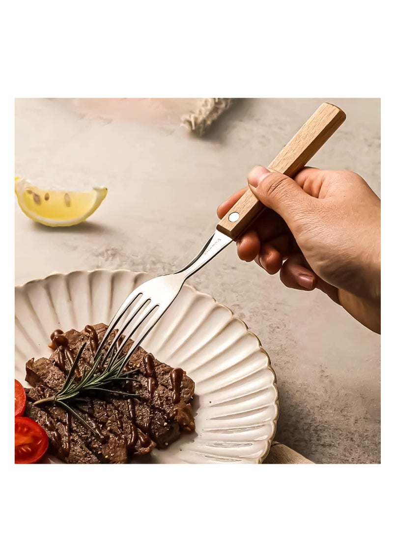 Cutlery Sets, Set of 4 Stainless Steel Kitchen Tableware, Wooden Handle Knife and Fork Sets, Portable Reusable Cutlery Set, Travel Cutlery Set, Picnic Cutlery