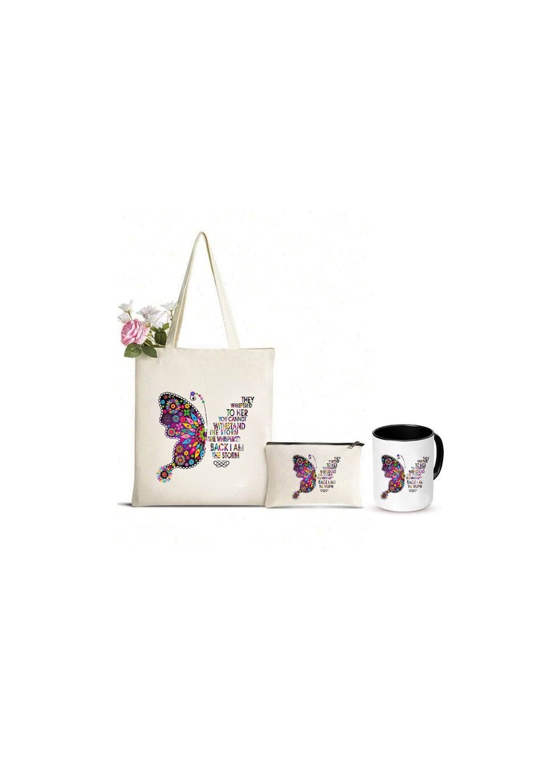 BreastCancer Awareness Combo Pack - Eco-Friendly Cotton Tote Bag, Ceramic Coffee Mug, and Stylish Cosmetic Bag - Gift Set for Supporting BreastCancer Survivors and Fundraising Campaigns