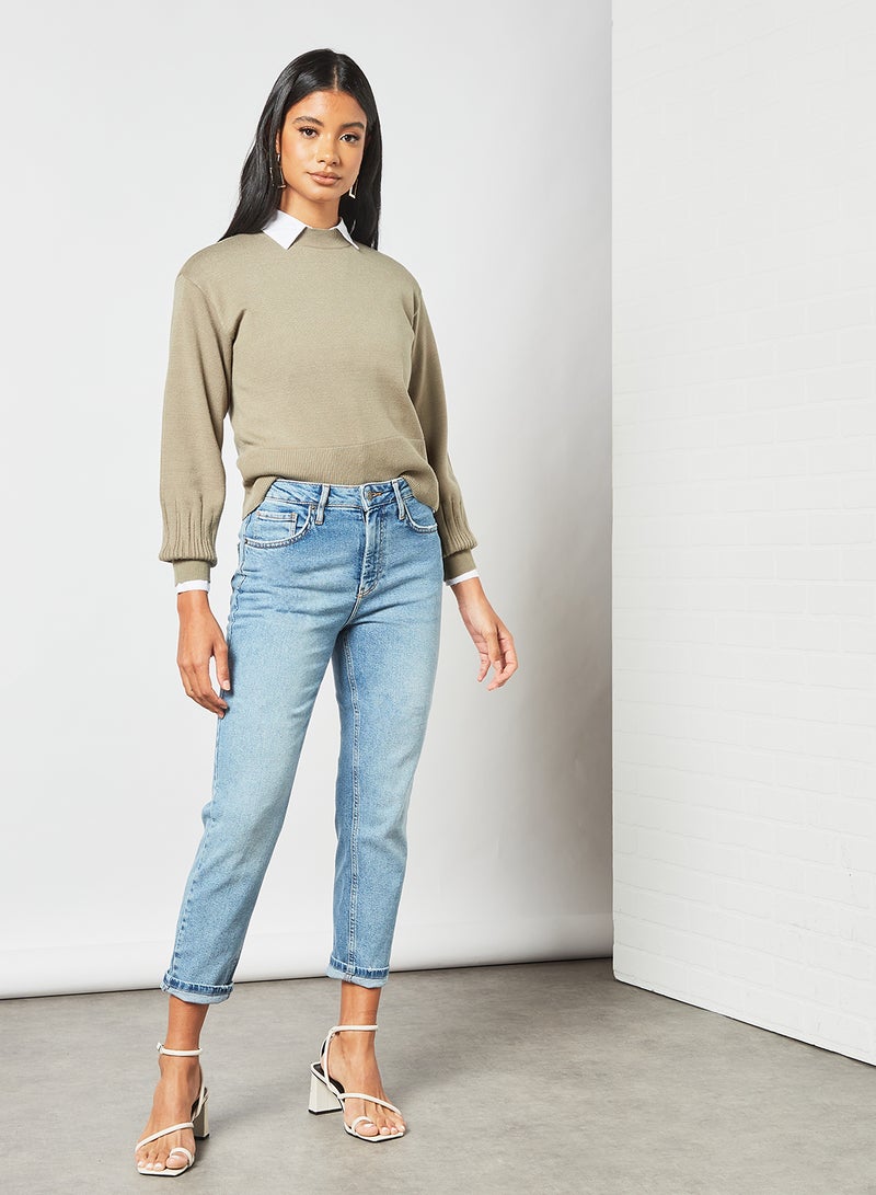 Mid-Waist Girlfriend Jeans Light Blue