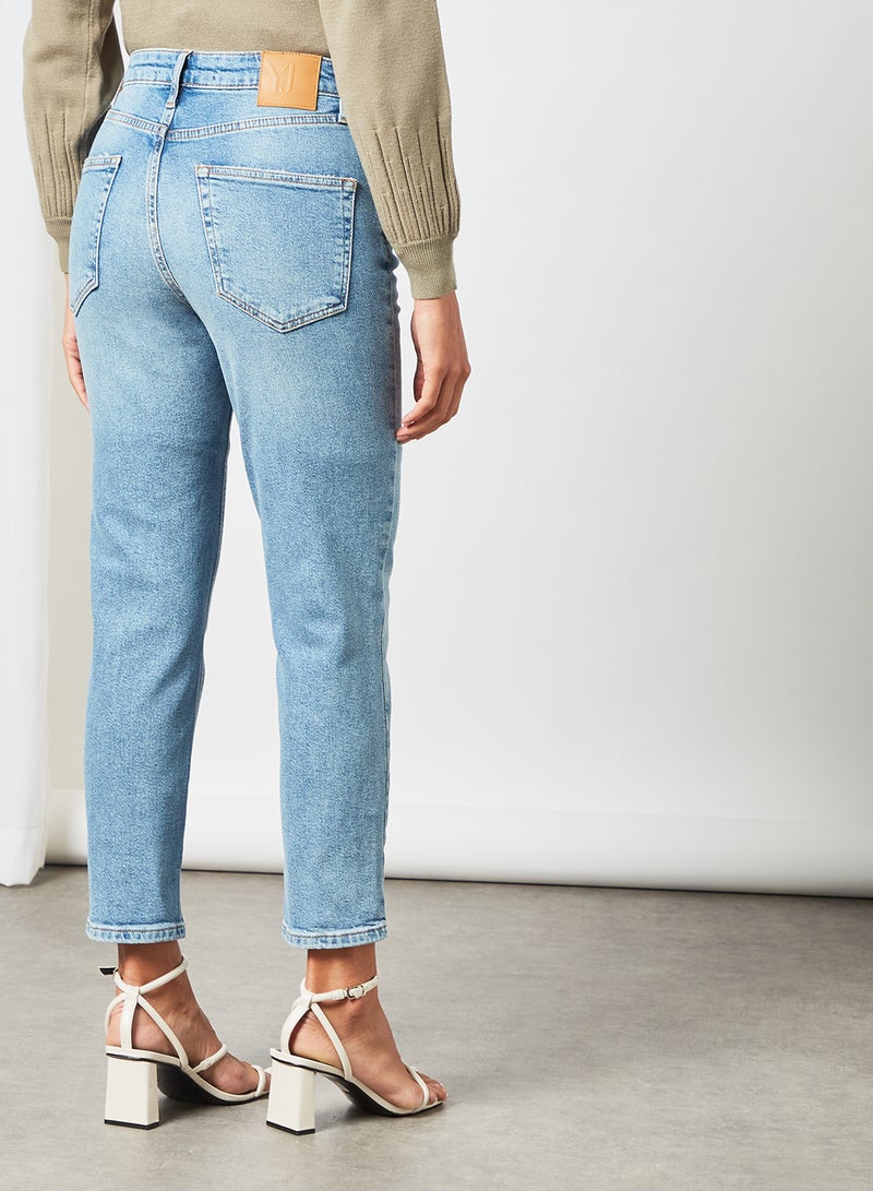 Mid-Waist Girlfriend Jeans Light Blue