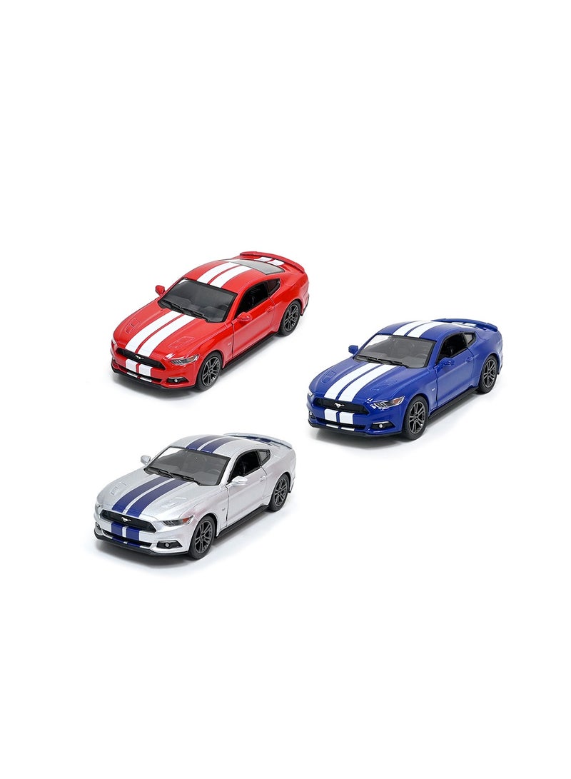 Pack of 3 Pcs Ford Mustang GT 1/38 Scale Die Cast Metal Doors Openable Pull Back Action Toy Car- Assorted Colour