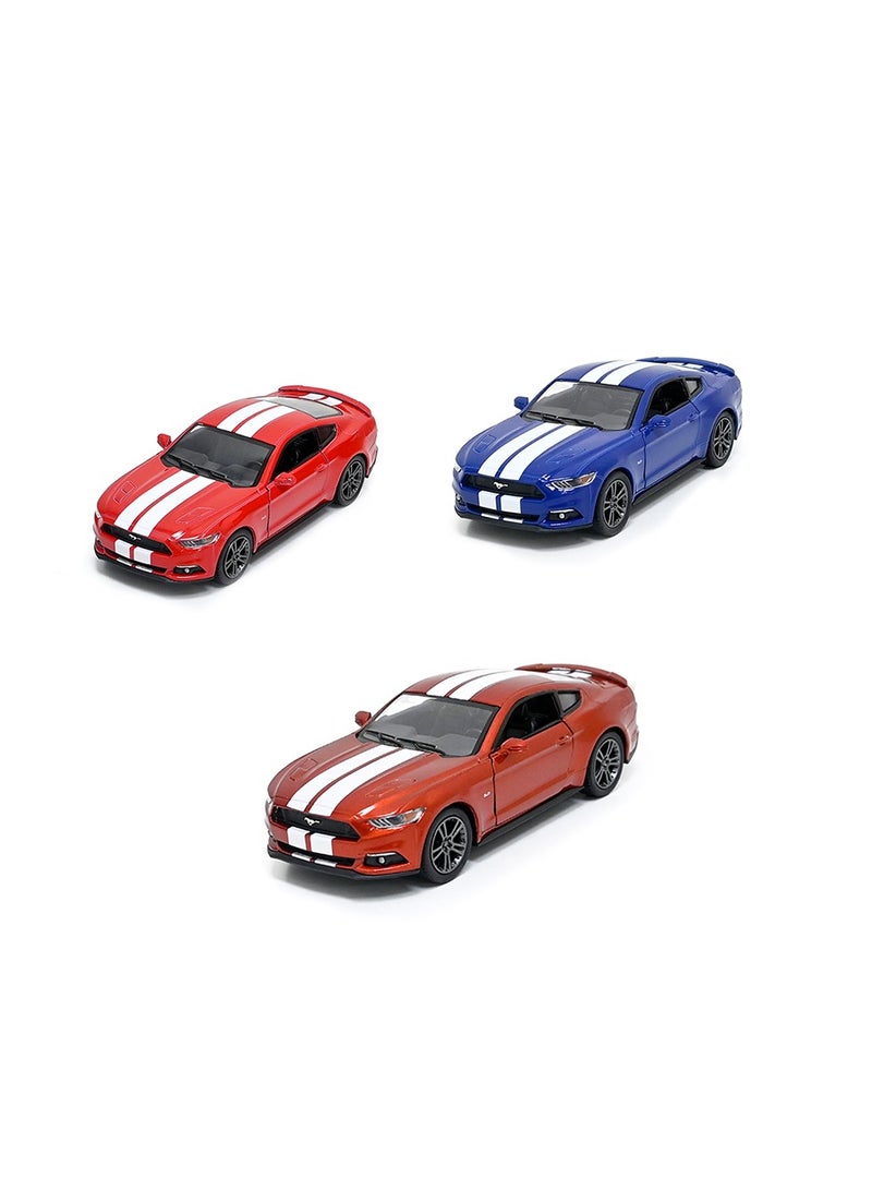 Pack of 3 Pcs Ford Mustang GT 1/38 Scale Die Cast Metal Doors Openable Pull Back Action Toy Car- Assorted Colour