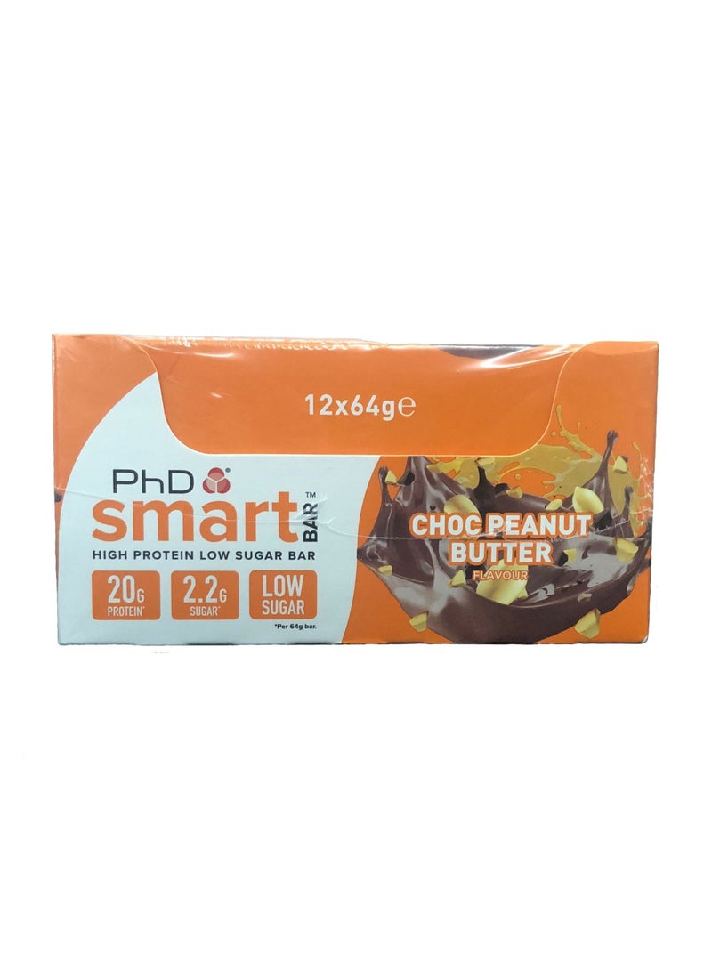 PHD Smart Bar, High Protein Low Sugar Bar, Choc Peanut Butter Flavour - 20g protein, 2.2g sugar and Low Sugar - 12 pack to 64g per bar