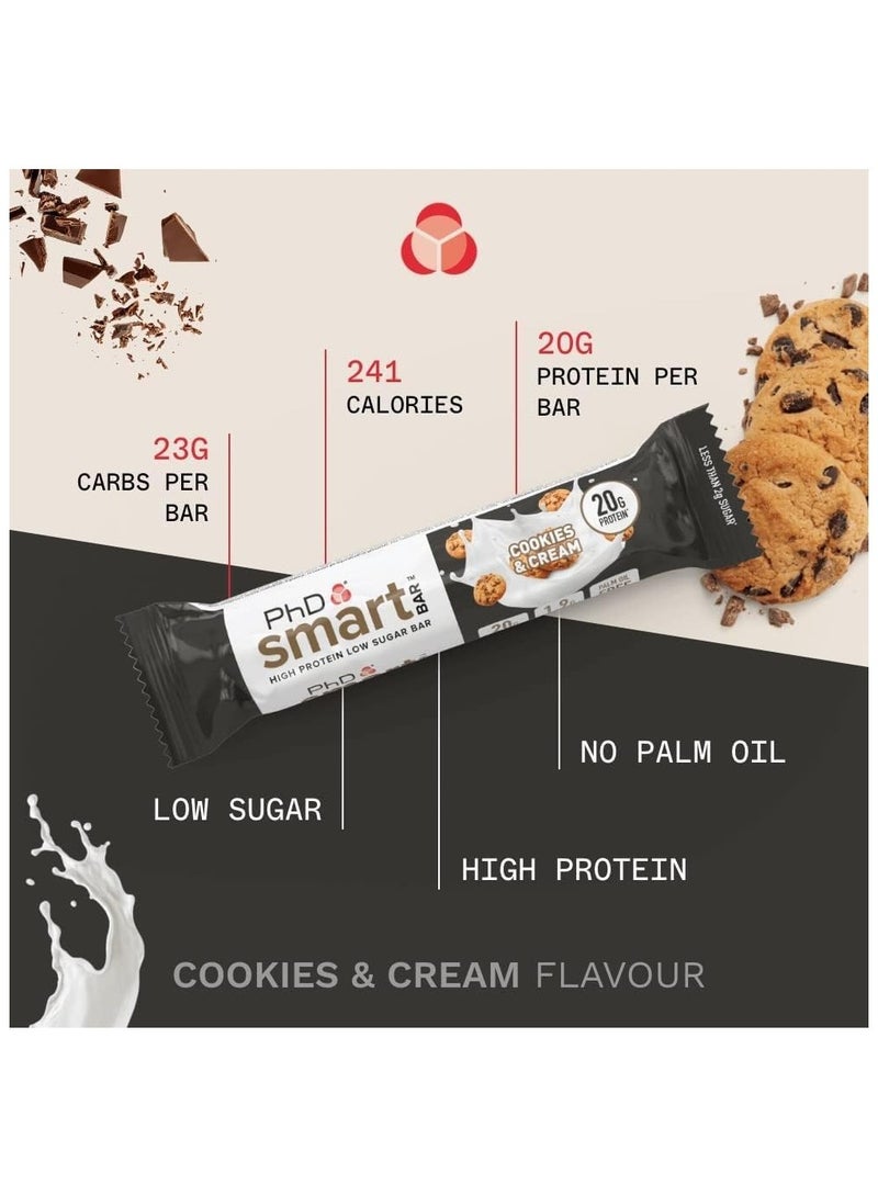 PHD Smart Bar  - High Protein Low Suger Bar 20 G Protein 2.2G Suger  Plam Oil Free, Cookies & Cream Flavour