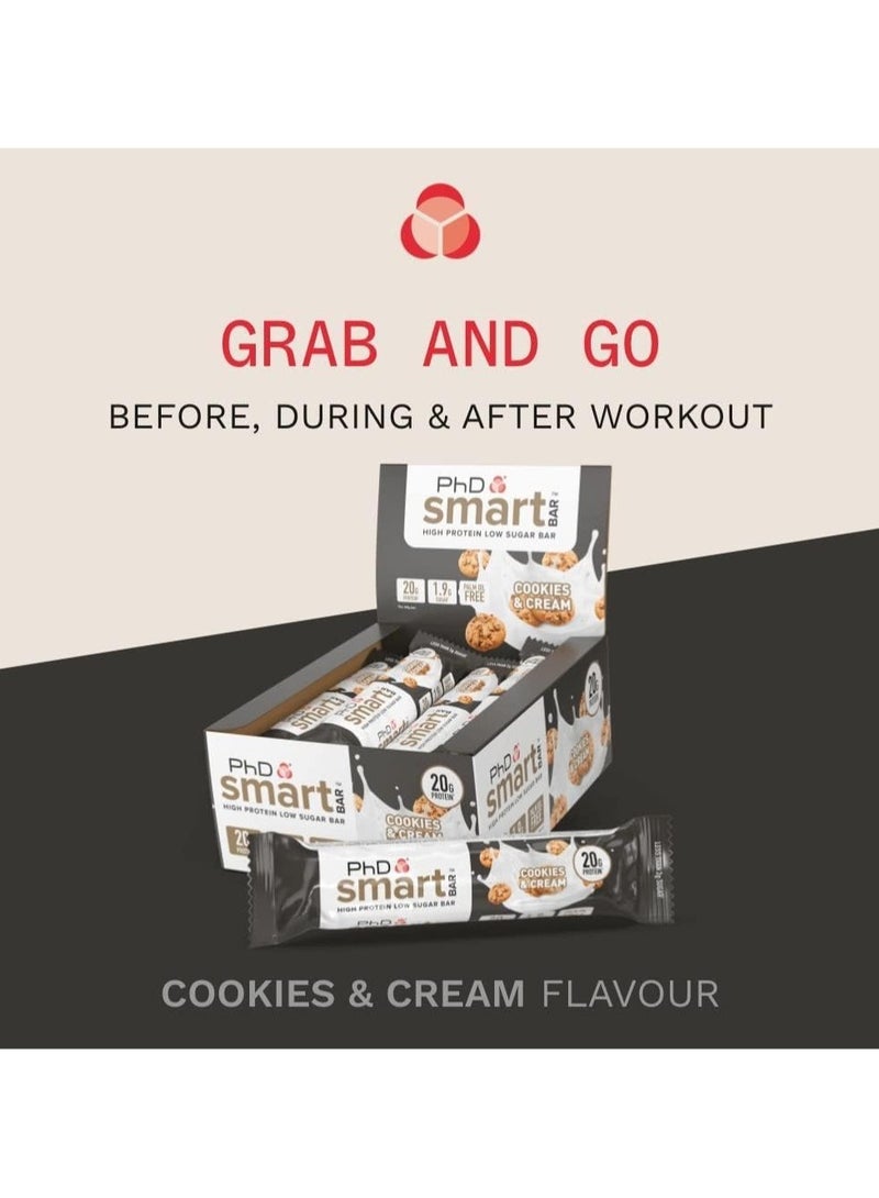 PHD Smart Bar  - High Protein Low Suger Bar 20 G Protein 2.2G Suger  Plam Oil Free, Cookies & Cream Flavour