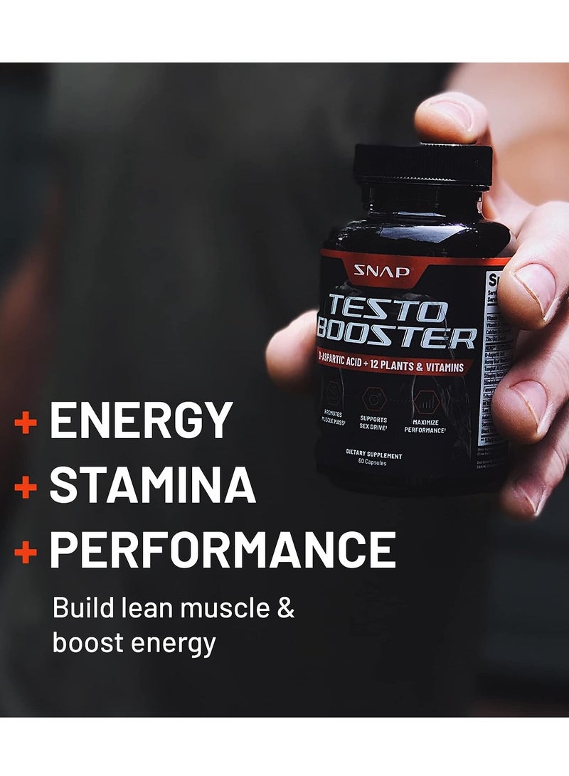 Testo Booster D-Aspartic Acid + 14 plants and vitamins, Promotes Muscle Mass, Maximizes Performance, Dietary Supplement - 60 Capsules