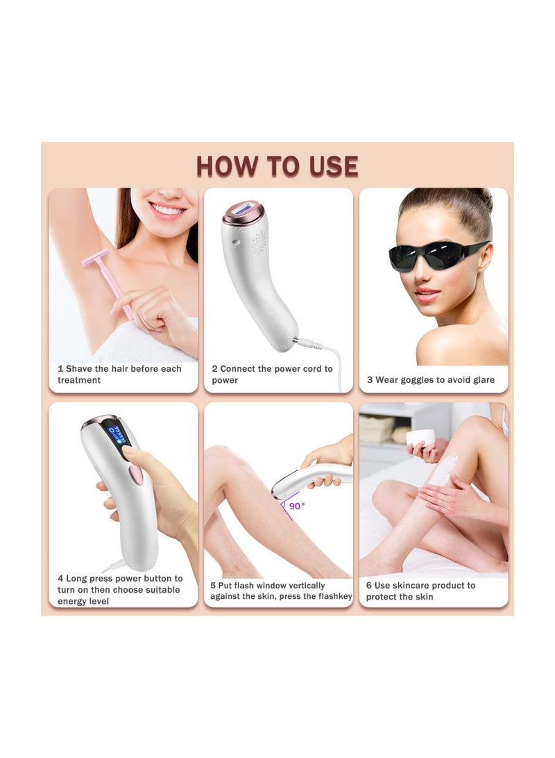 Laser Hair Removal Device with 9 Levels, 999900 Flashes, with Freezing Point Function, Suitable for Men and Women'S Face, Armpits, Arms, Bikini Line, Legs, and Whole Body