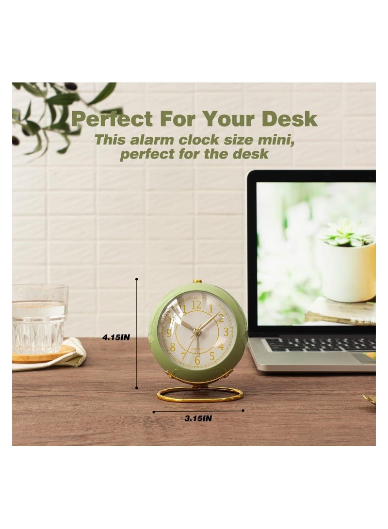 Desk Alarm Clock with Light, Silent No Ticking, Small Table Clock for Bedside/Bedroom/Living Room/Office/Travel/Kids/Room Decor Aesthetic Vintage