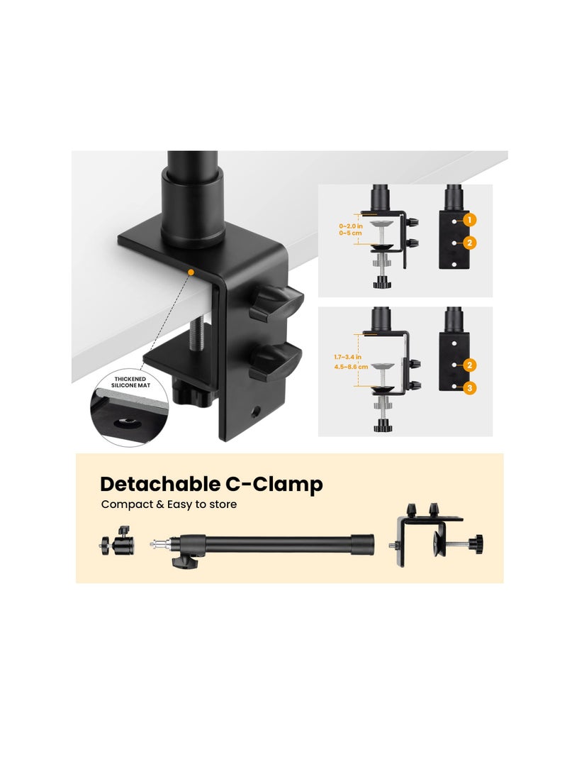 Extendable Camera Desk Mount, 45-74cm Adjustable Table Mount with 1/4 Screw and Extra 360° Ball Head, Camera Clip Stand for Live Streaming, Video Photography Shooting