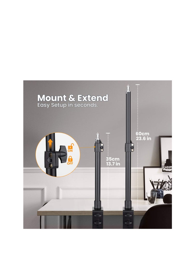 Extendable Camera Desk Mount, 45-74cm Adjustable Table Mount with 1/4 Screw and Extra 360° Ball Head, Camera Clip Stand for Live Streaming, Video Photography Shooting