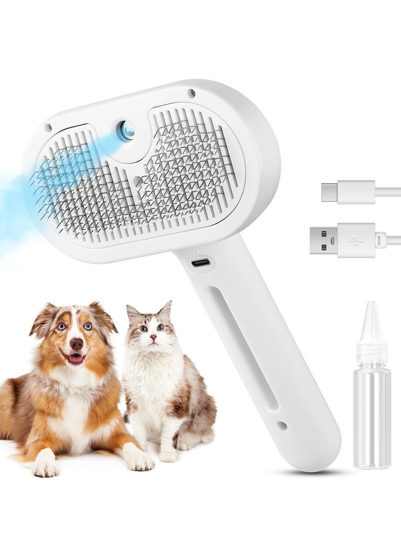 Cat Steam Brush for Shedding, Steamy Cat Brush for Long & Short Haired Cats & Dogs, Spray Cat Brush for Pet Grooming, Self-Cleaning Pet Hair Removal Comb with Water Tank