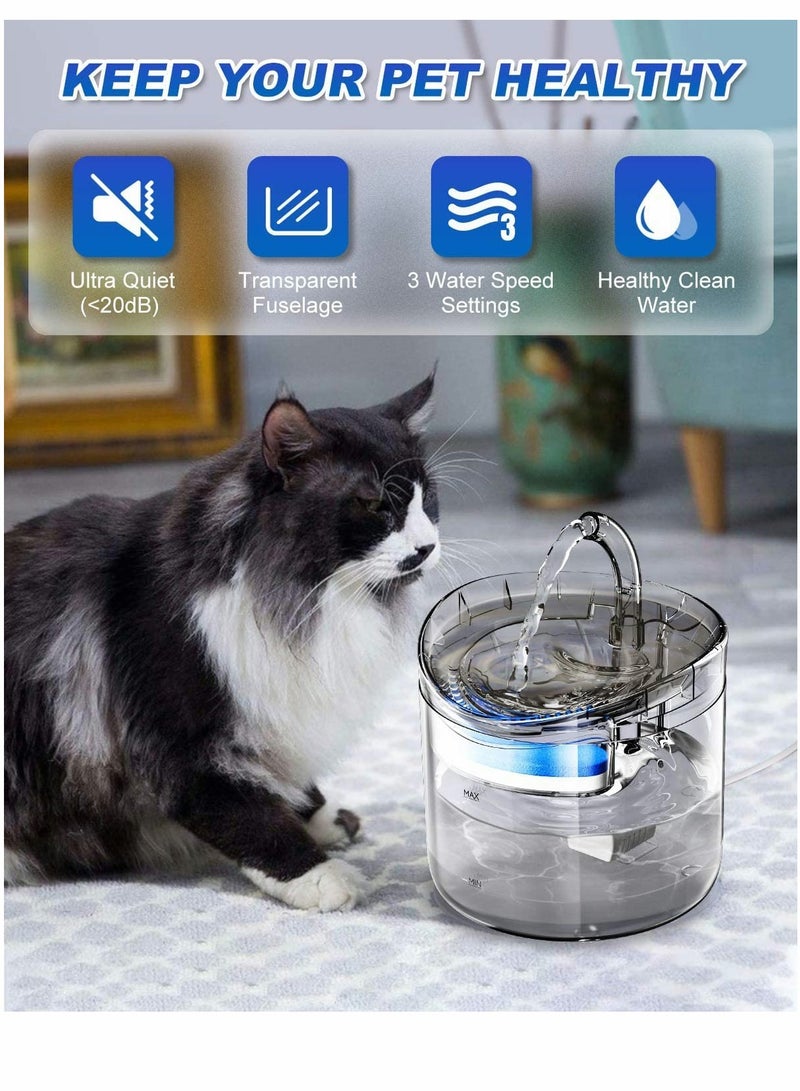 Cat Water Fountain 1.8L Cat Fountain with 4 Filters 3 Water Speed Settings and Faucet Automatic Transparent Pet Water Fountain Ultra Quiet Drinking Fountain for Cats Dogs Pet