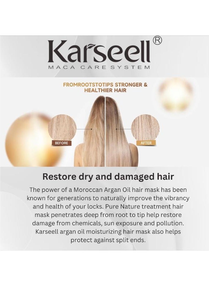 Karseell Collagen Hair Treatment - Deep Repair Mask 500ml - Argan Oil Hair Serum for Dry Damaged Hair 50ml - All Hair Types