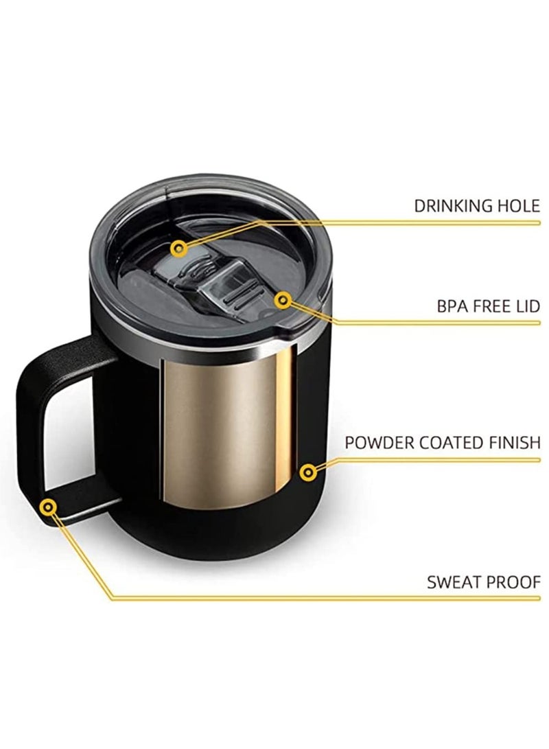 Coffee Mug, 12 Oz Stainless Steel Insulated Coffee Mug with Handle, Double Wall Vacuum Travel Mug, Tumbler Cup with Sliding Lid, for Hot and Cold Drinks Tea Black