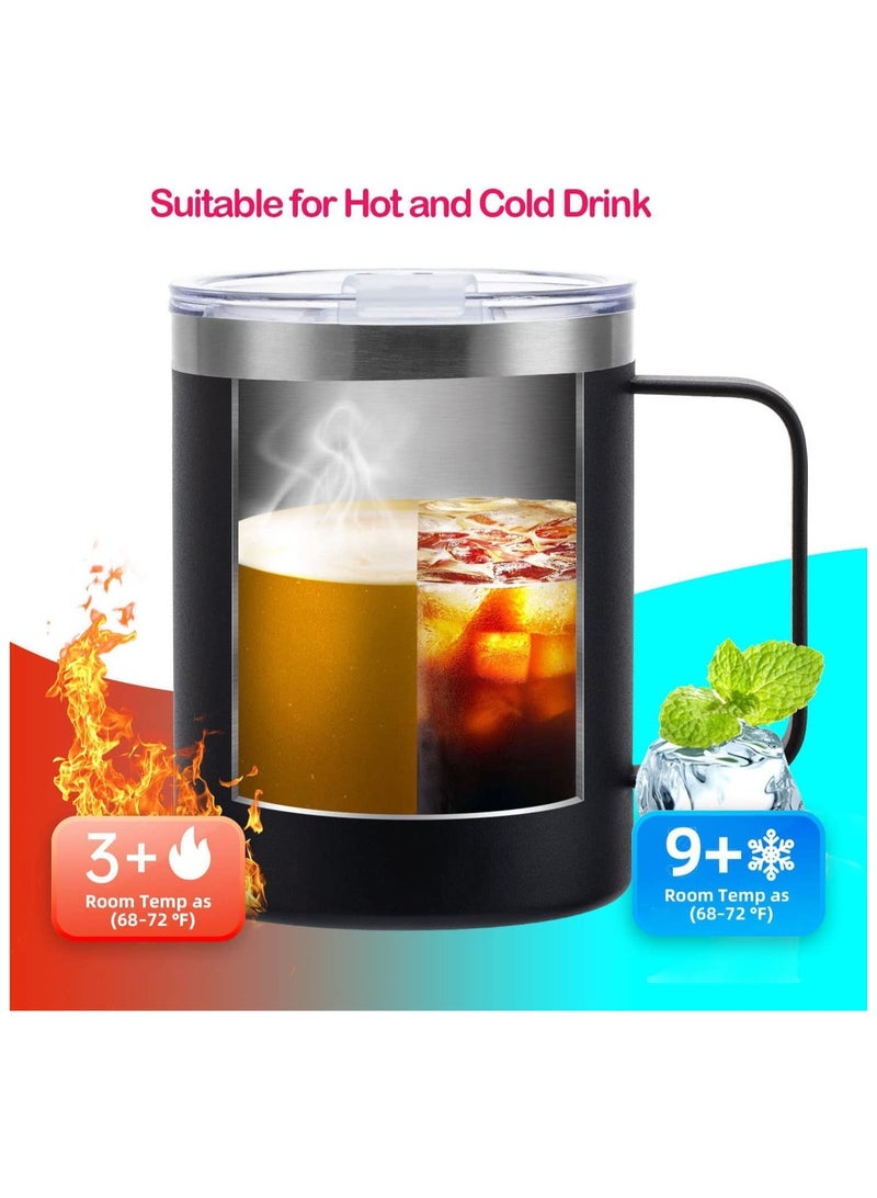 Coffee Mug, 12 Oz Stainless Steel Insulated Coffee Mug with Handle, Double Wall Vacuum Travel Mug, Tumbler Cup with Sliding Lid, for Hot and Cold Drinks Tea Black