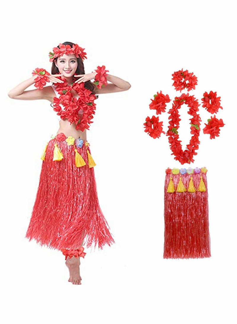 Hula Skirt, Hawaiian Hula, SYOSI Seagrass Dance Dance Hula Skirt, Adult Hula Skirt, for Hawaiian Beach Tropical Party Elastic Outfits with Flower, 8 Pack