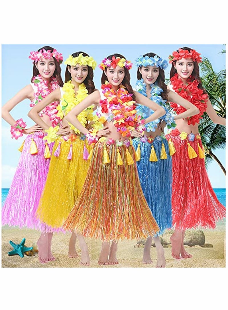 Hula Skirt, Hawaiian Hula, SYOSI Seagrass Dance Dance Hula Skirt, Adult Hula Skirt, for Hawaiian Beach Tropical Party Elastic Outfits with Flower, 8 Pack