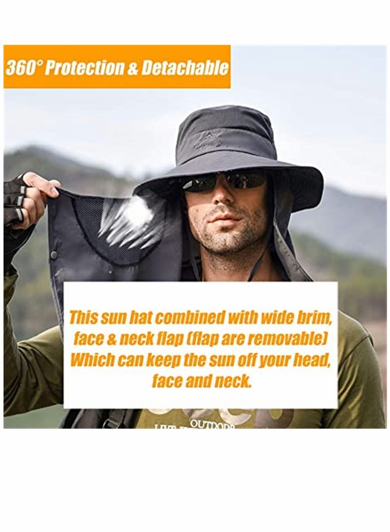 Fishing Hat, for Men & Women, Outdoor UV Sun Protection Wide Brim Hat with Face Cover, Neck Flap