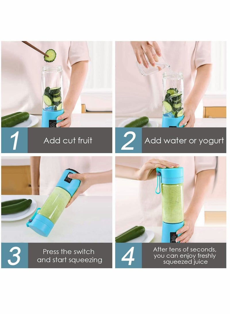 Portable Blender, Personal Blender for Shakes and Smoothies Personal Size Blenders with USB Rechargeable Mini Fruit Juice Mixer Mini Juicer Smoothie Blender Bottles Travel 400ML Blue