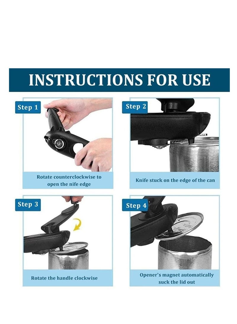 Manual Safety Side Cut Can Opener, Smooth Edge, Long Handle Swing Away Can Opener, Manual Rotating Shaft Designed Save Effort, Manual Can Opener Suitable for Women or Seniors, Suitable for Home