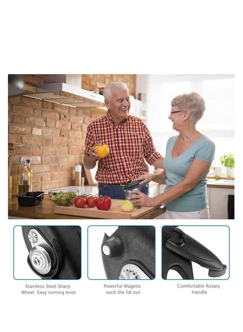 Manual Safety Side Cut Can Opener, Smooth Edge, Long Handle Swing Away Can Opener, Manual Rotating Shaft Designed Save Effort, Manual Can Opener Suitable for Women or Seniors, Suitable for Home