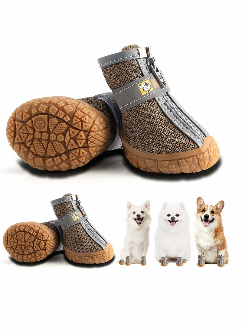 Dog Shoes 4 Pcs Size 1 Anti Slip Breathable Waterproof Dog Booties Boot Paw Protector for Small Dog Dog Hiking Shoes with Reflective Adjustable Strap Zipper Puppy Shoe for Hot Pavement Winter Snow
