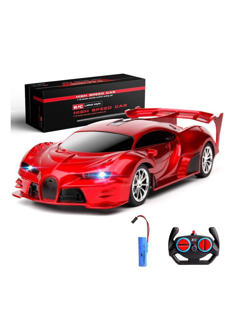 Remote Control Car 2.4Ghz Rechargeable High Speed 1/18 RC Cars Toys for Boys Girls Vehicle Racing Hobby with Headlight Birthday Gifts for Kids (Red)