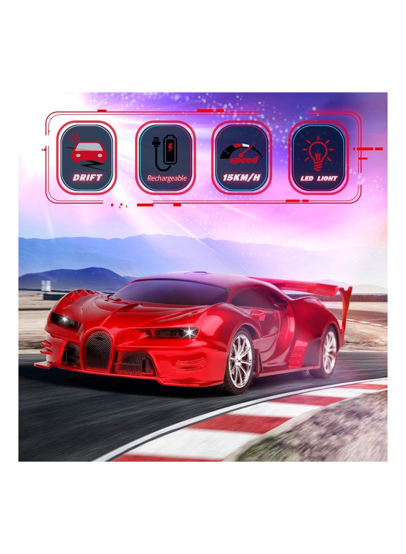 Remote Control Car 2.4Ghz Rechargeable High Speed 1/18 RC Cars Toys for Boys Girls Vehicle Racing Hobby with Headlight Birthday Gifts for Kids (Red)