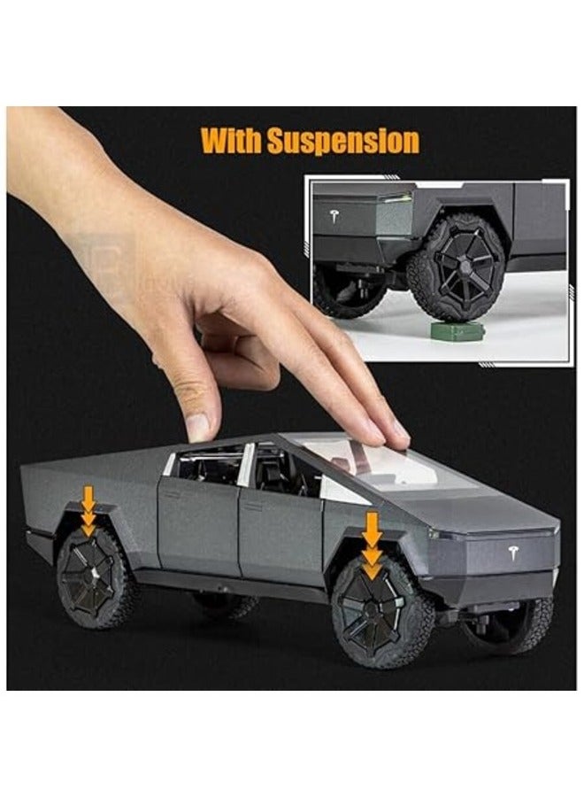 Tesla Cyber Truck 1:24 Diecast Metal Model Toy Car Sound Light and Pull Back Action for All Ages