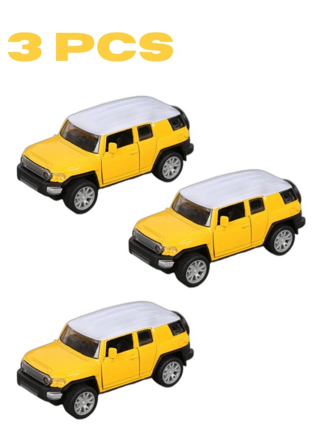 3 Piece Yellow Alloy Die Cast Car Set with Openable Doors and Pull Back Function Ideal Model Cars for Kids
