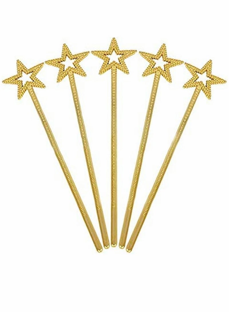 Star Fairy Wands 5PCS Girls Costume Props Star Magic Wand Fairy Wands Sticks Birthday Party Wedding Cosplay 13 Inches (Gold)