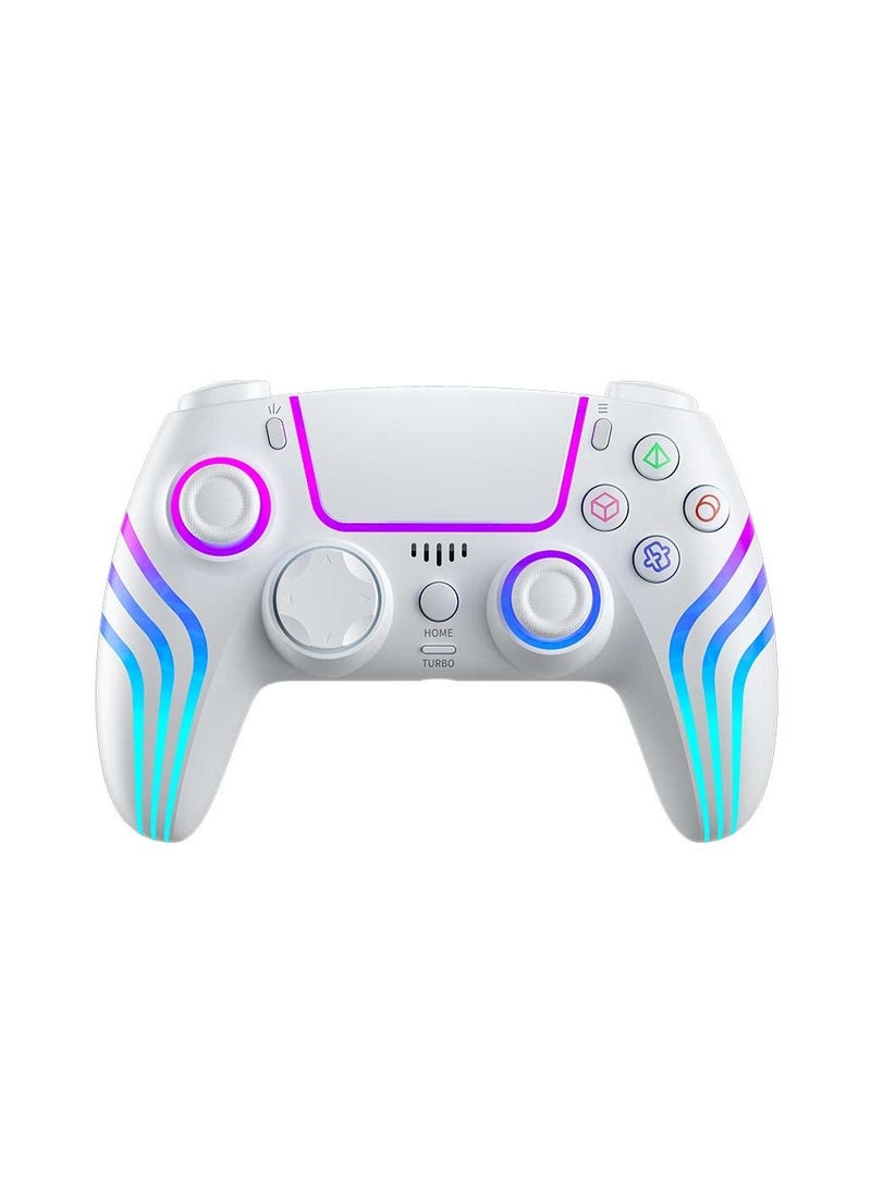 PS4 Wireless Controller 6-Axis Gyro and Ergonomic Design / Long Hours Working Time / Customizable LED Light / Multi-Platform Compatibility / Long-Range Working Distance / Type-C Charging Ports - White