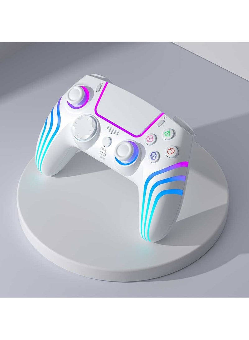 PS4 Wireless Controller 6-Axis Gyro and Ergonomic Design / Long Hours Working Time / Customizable LED Light / Multi-Platform Compatibility / Long-Range Working Distance / Type-C Charging Ports - White