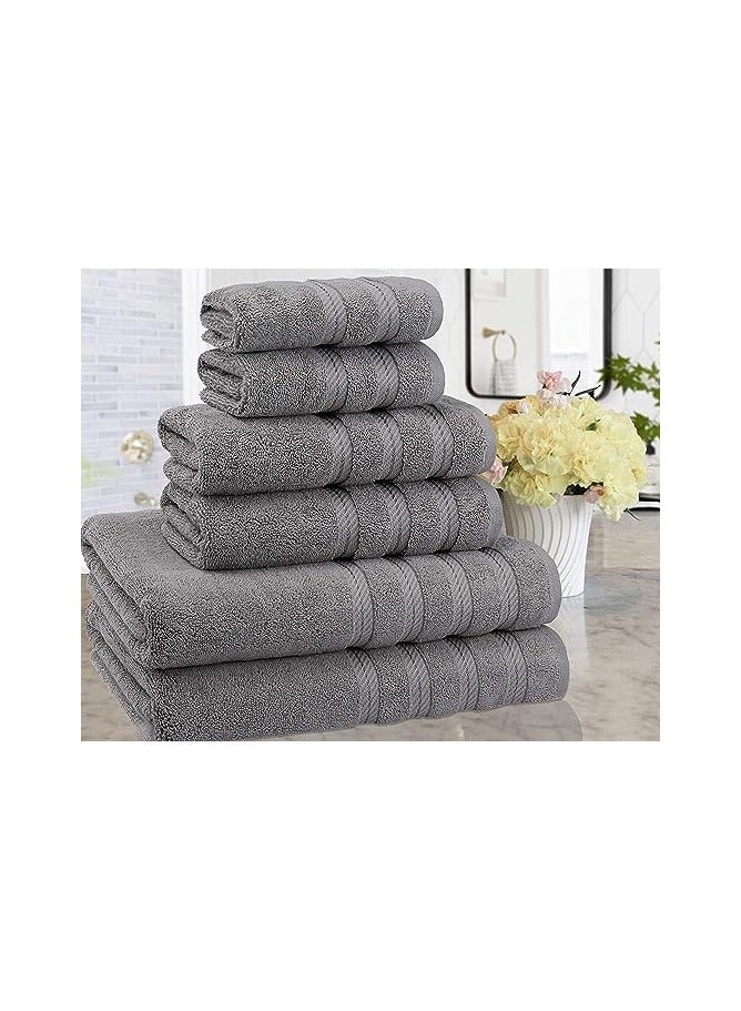 Towel Set Luxury Hotel Quality 600 GSM Genuine Combed Cotton, Super Soft & Absorbent Family Bath Towels 6 Piece Set -  2 Bath Towels, 2 Hand Towels, 2 Washcloths - Light Grey