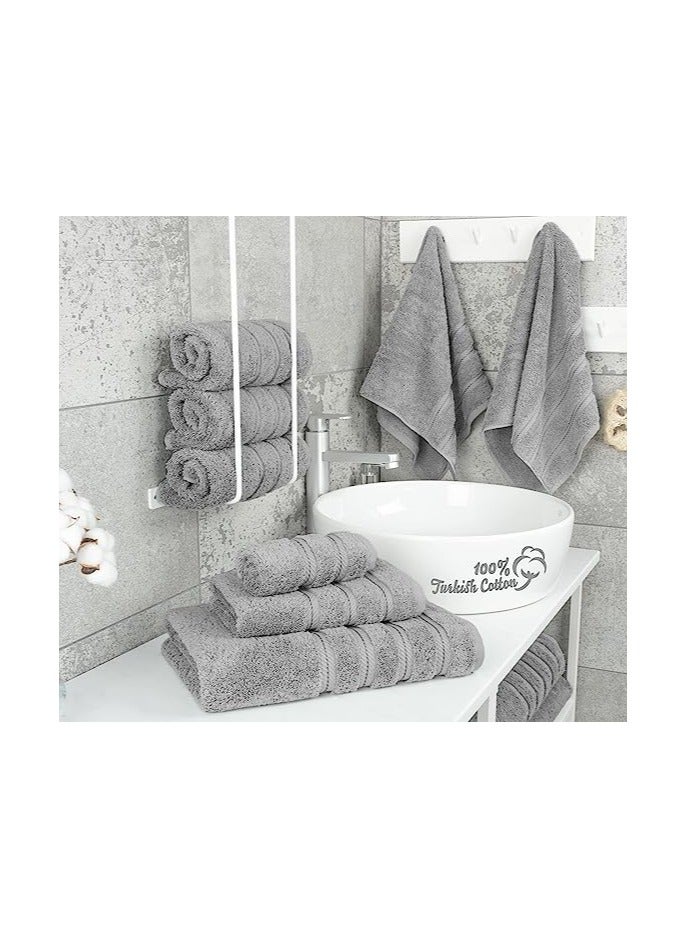 Towel Set Luxury Hotel Quality 600 GSM Genuine Combed Cotton, Super Soft & Absorbent Family Bath Towels 6 Piece Set -  2 Bath Towels, 2 Hand Towels, 2 Washcloths - Light Grey