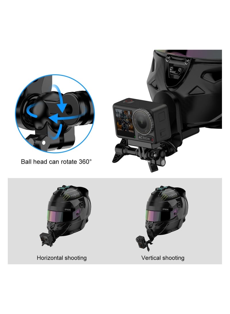 Motorcycle Helmet Chin Clamp Mount, Universal Clamp Mount for Action Cameras, Head View Holder Attach for GoPro Hero 12, 11, 10/DJI Osmo Action 4/Insta360 X3/AKASO/SJCAM and Other Action Cameras