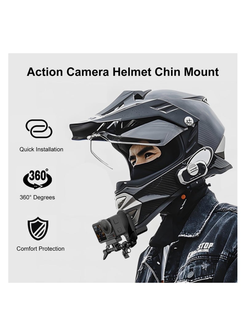 Motorcycle Helmet Chin Clamp Mount, Universal Clamp Mount for Action Cameras, Head View Holder Attach for GoPro Hero 12, 11, 10/DJI Osmo Action 4/Insta360 X3/AKASO/SJCAM and Other Action Cameras