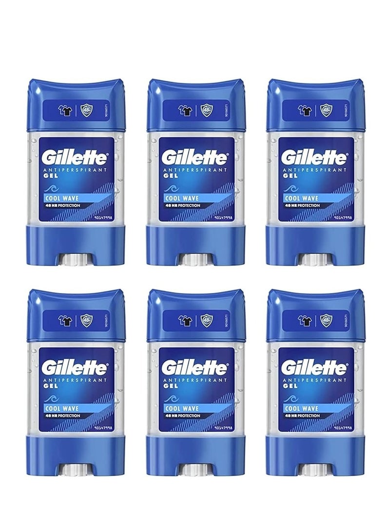 Gillette Antiperspirant Deodorant Gel For Men, 420 ml (70 ml x 6), 48-Hour Invisible Sweat and Odour Protection, Cool Wave