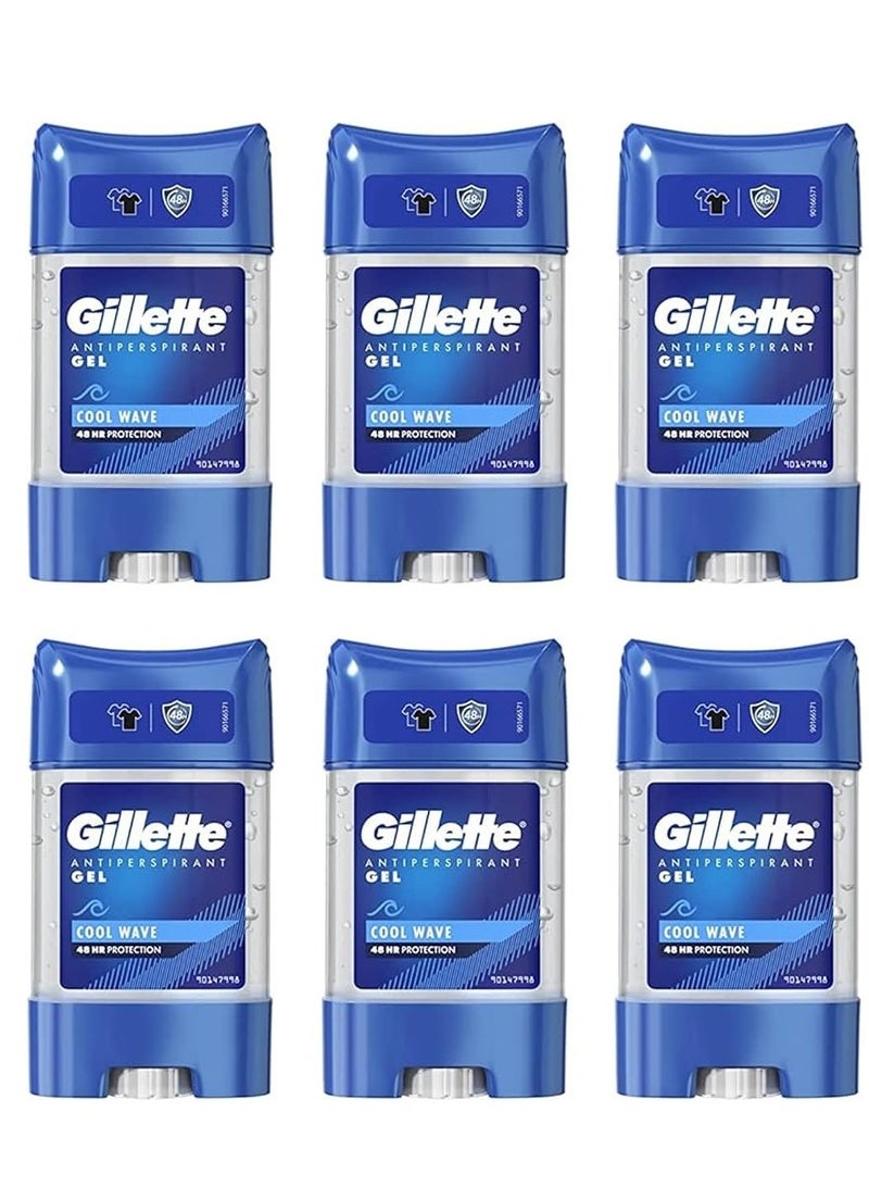 Pack of 6 Gillette Antiperspirant Deodorant Cool Wave Gel For Men