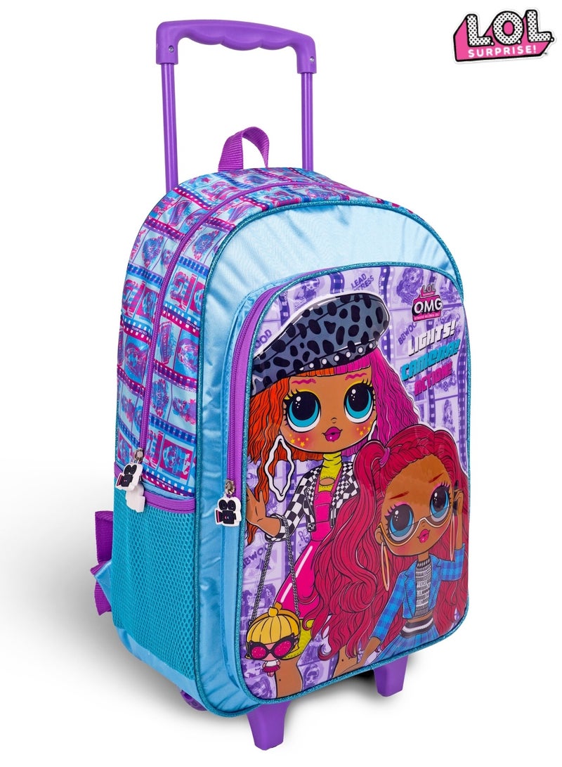 LOL-OMG  18 Inch Kids 3-in-1 Trolley School Bag Set - Ergonomic Backpack, Insulated Lunch Bag & Pencil Case,Lightweight, Durable, Students 6+ - Perfect for Travel & School,For Girls