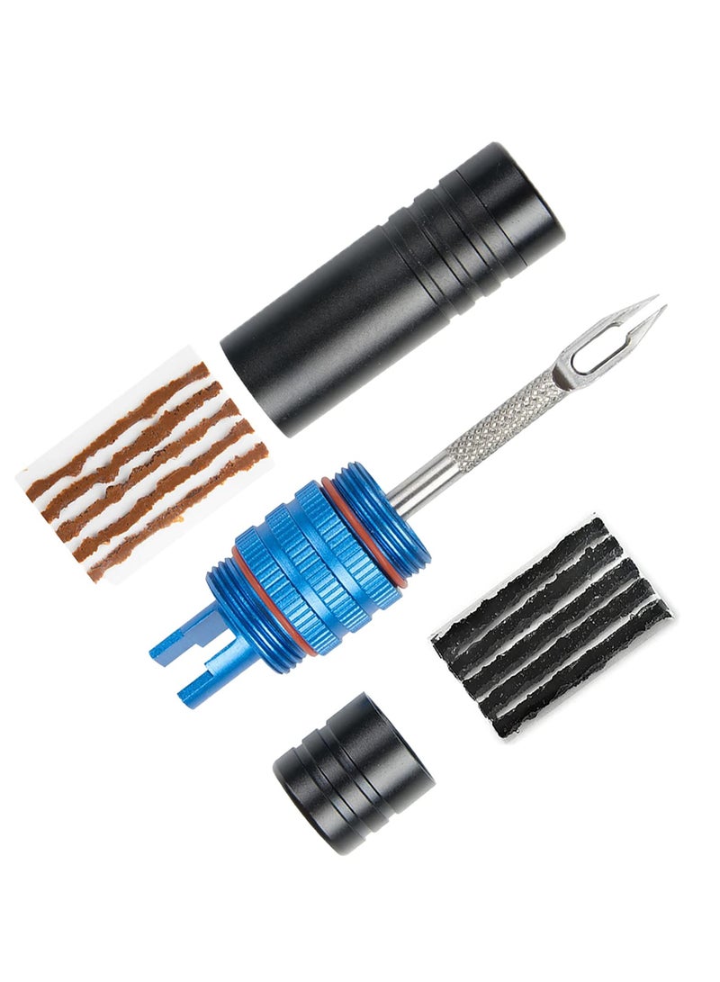 Tubeless Bike Tire Tool, Stash Tubeless Flat Tire Repair Kit Bike Tool Kit, Easy Handlebar Storage, Complete Bike Tire Plug Kit, Repair Kit and Sealant Injector Syringe Set with Valve Removal Tool Kit