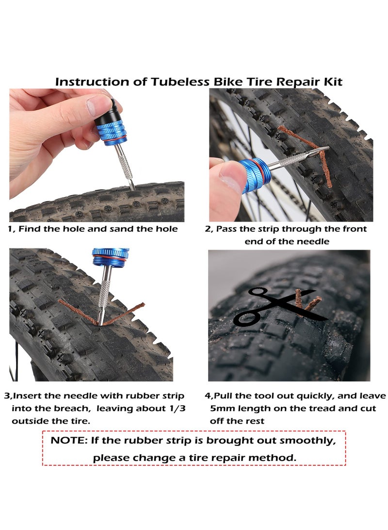 Tubeless Bike Tire Tool, Stash Tubeless Flat Tire Repair Kit Bike Tool Kit, Easy Handlebar Storage, Complete Bike Tire Plug Kit, Repair Kit and Sealant Injector Syringe Set with Valve Removal Tool Kit