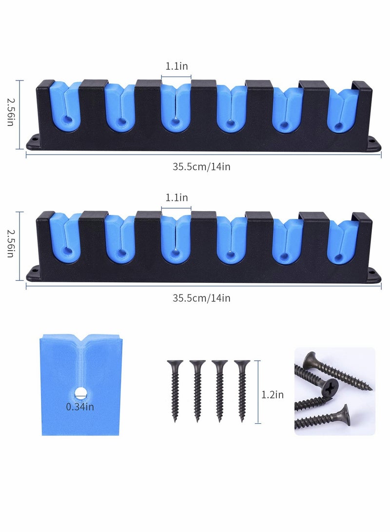 Rod Racks Upgraded Fishing Rod Holder, Wall Mounted Fishing Rod Rack, Fishing Pole Holders for Garage,6-Rod Fishing Pole Rack, 1 Pair (Horizontal), BLUE, 13.8 * 5.3 * 1.3in