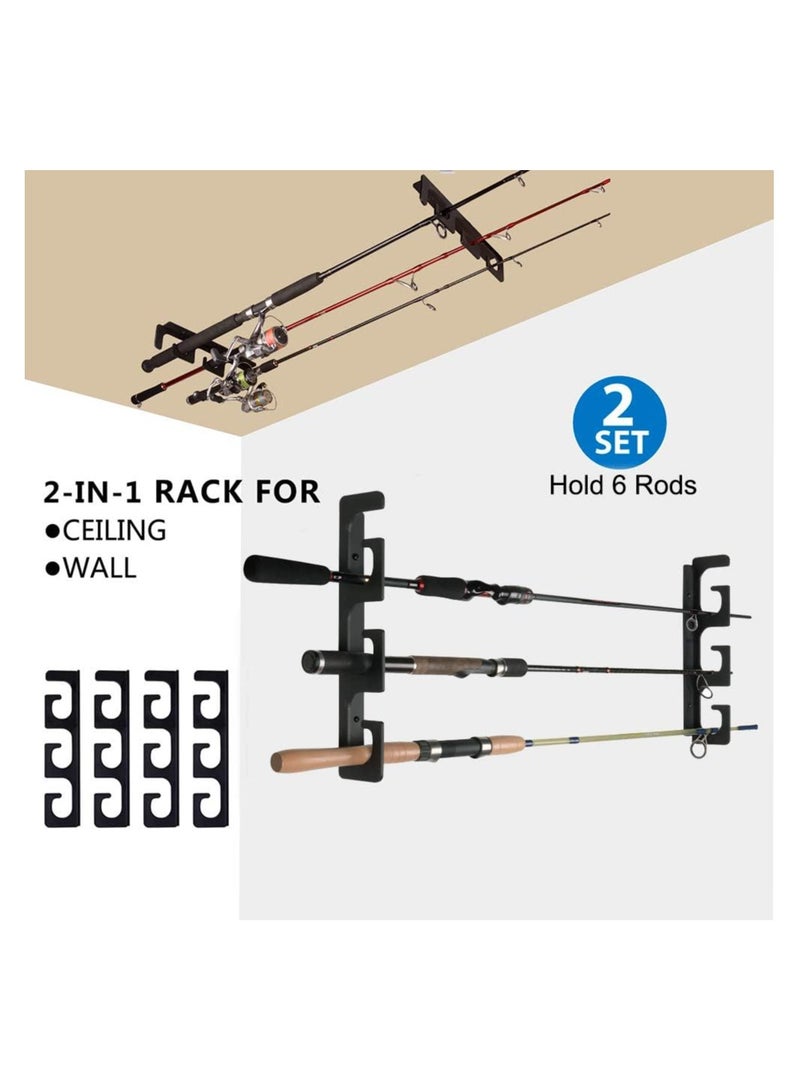 Fishing Rod Holder 4 Pcs Azonee Transparent Fishing Pole Wall or Ceiling Storage Rack Holder Wall Mount for Garage for Ceiling or Wall-Ultra Strong Weatherproof Indoor and Outdoor Use Holds 6 Rods