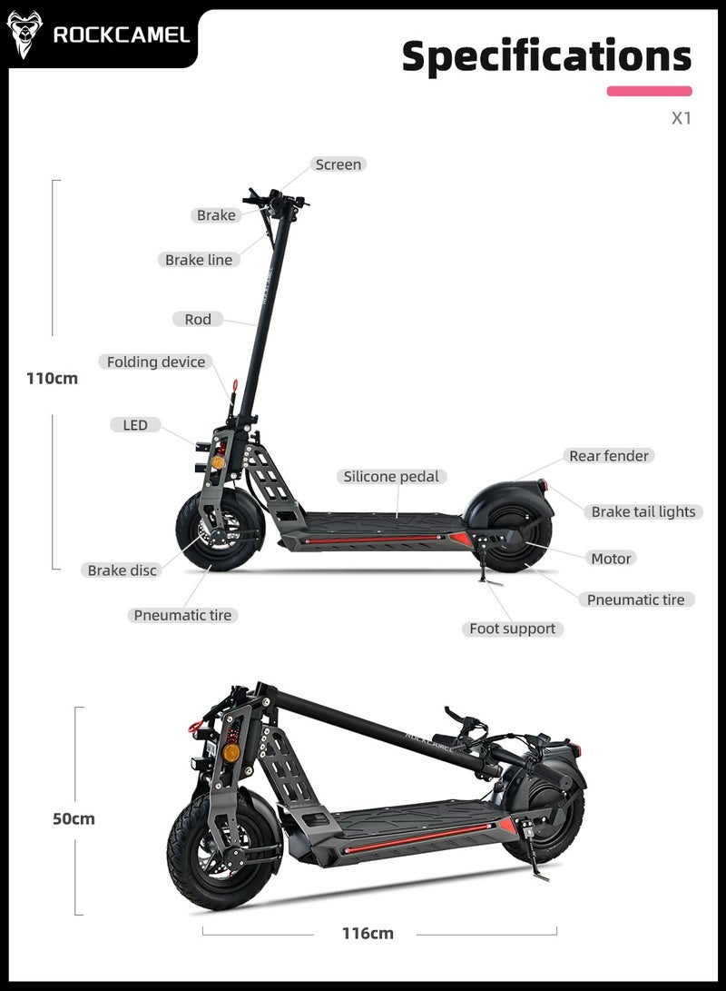 48V Electric Scooter for Adults Up To 30km/h Speed with Seat 140KG Capacity Scooter Adult,6.5