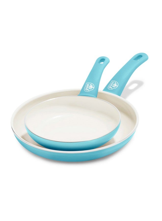 Soft Grip Healthy Ceramic Nonstick 7 And 10 Frying Pan Skillet Set Pfasfree Dishwasher Safe Caribbean Blue