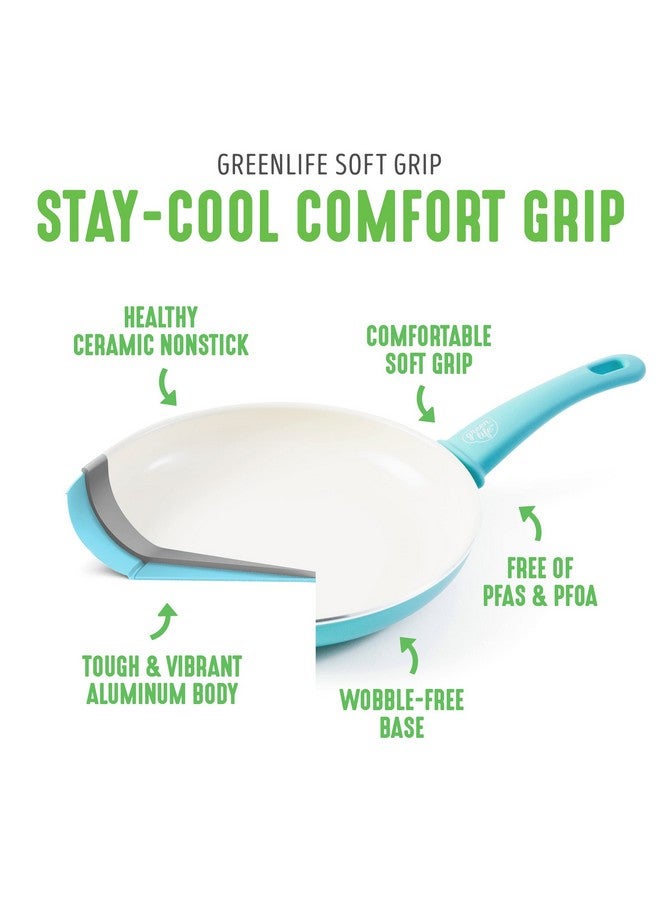 Soft Grip Healthy Ceramic Nonstick 7 And 10 Frying Pan Skillet Set Pfasfree Dishwasher Safe Caribbean Blue