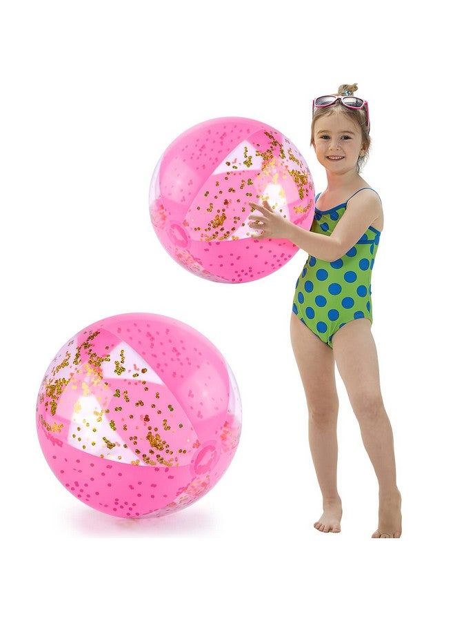 2Pcs Glitter Beach Balls 16 Inch Inflatable Beach Balls Confetti Sparkling Balls For Kids Toddlers Sand Toys Summer Pool Party Favors