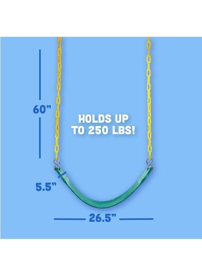 Squirrel Products Heavy Duty Strap Swing Seat - Playground Swing Seat Replacement and Carabiners for Easy Install - Green